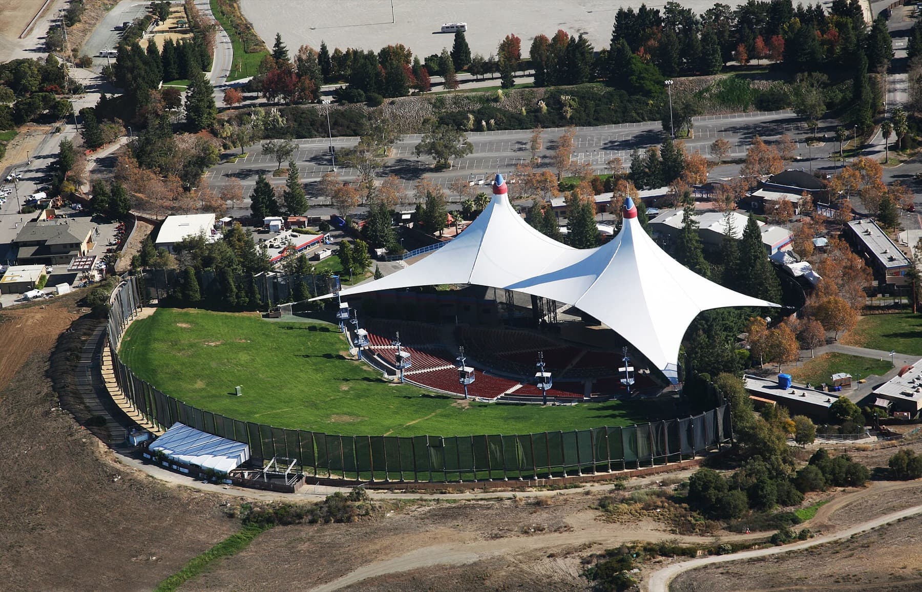 Shoreline Amphitheatre in Mountain View, California, photographed from the air in November 2010. Large amphitheatres are one of the markets at issue in the states' case against Live Nation.